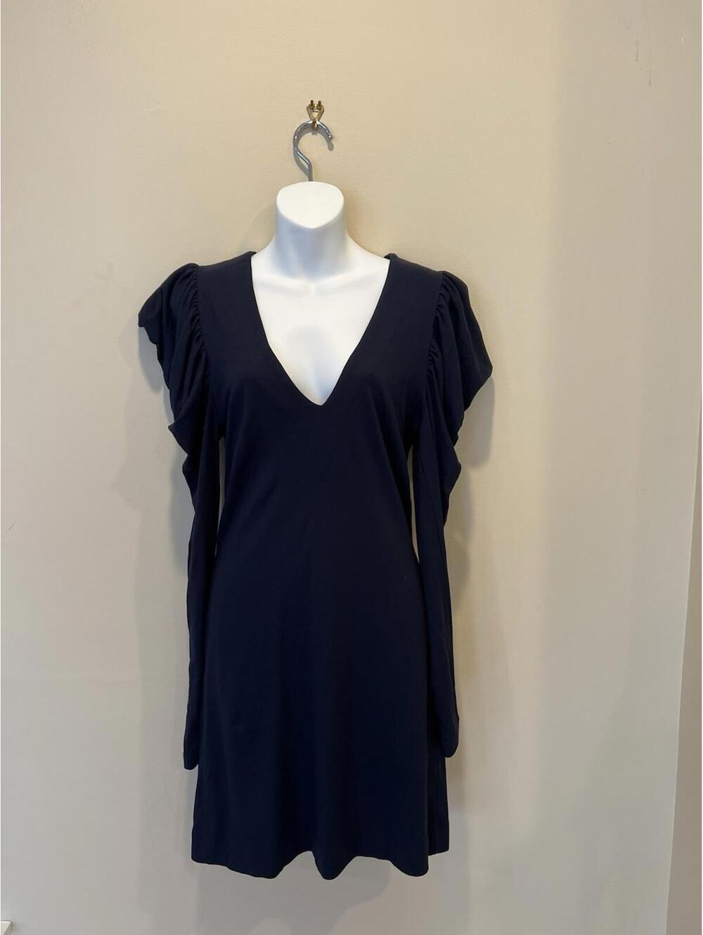 French Connection Navy SemiFlared Dress Ruched Sleeves Small